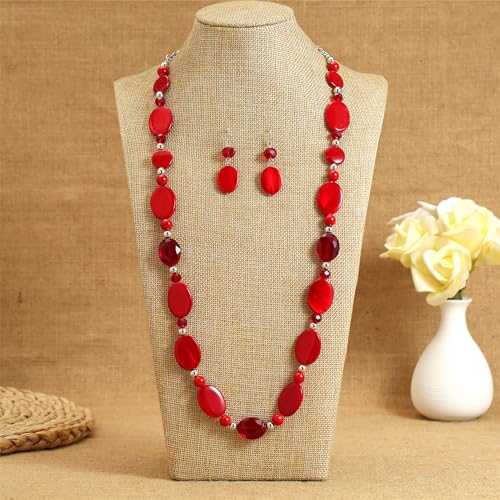 Long Beads Necklaces for Women Glass Crystal Beads Sweater Chain Statement Necklaces with Colorful Beads Fashion Jewelry Necklace and Earrings Set3