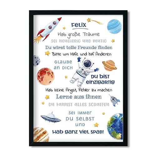 LALELU-Prints Geschenk Einschulung personalisiert I Affirmationsposter Poster Kinderzimmer I Schulanfang Schuleinführung Schulstart Schulkind I OHNE RAHMEN - Junge Mädchen (Weltall)
