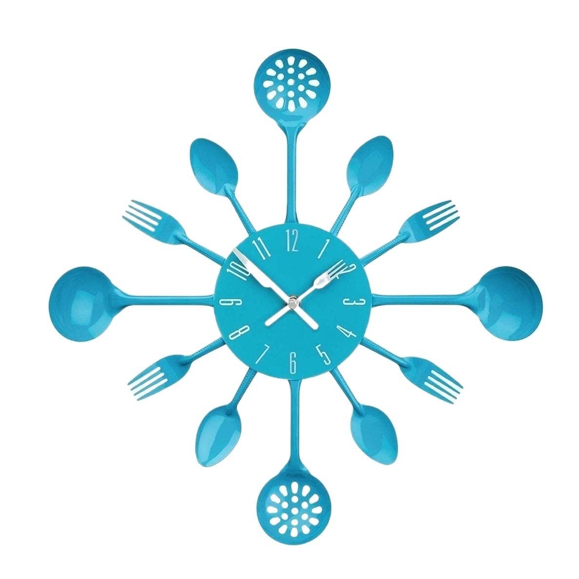 GPDNBIEU, 3D Modern Creative Cutlery Kitchen Spoon Fork Wall Clock Room Home Decoration Clocks for Living(Blu)