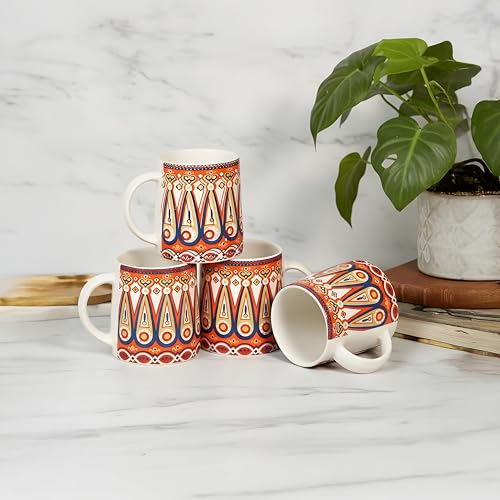 Image of miah decor Ceramic Tea Coffee Cups Set Matte Printed Small Chai Mug Drinkware Microwave Safe for Home & Restaurant-300 ml (MD-750)