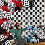Race Car Balloon Garland Arch Kit Birthday Party Decorations, Black White Checkered Foil Fringe Curtains Backdrop Tinsel Streamer Photo Booth Props Racing One Happy Dude Party Decor Favors Supplies - Image 3