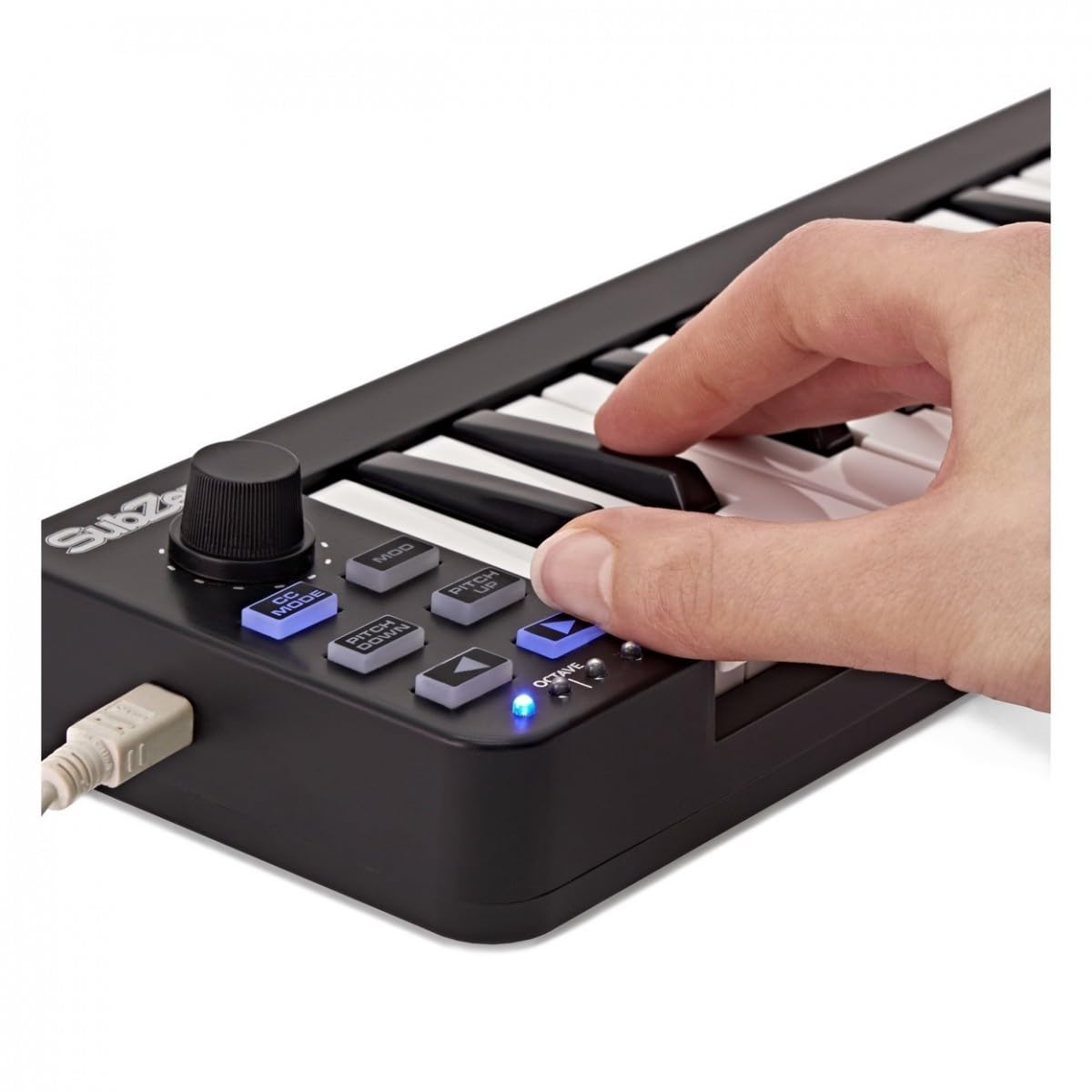 Controlador de teclado MIDI portátil con 25 teclas sensibles a la velocidad | Diseño compacto 13,5 pulgadas, conmutadores de octava integrados, modo CC para control MIDI completo