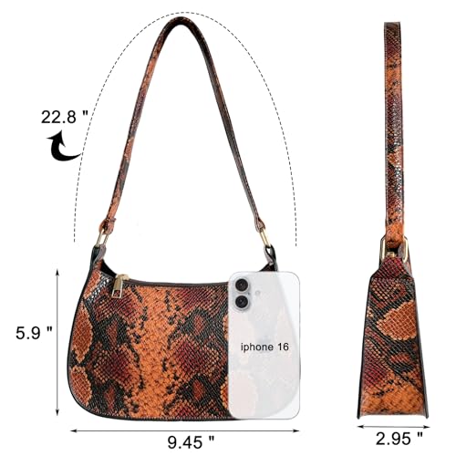 Shoulder Bag for Women, Snake Pattern Cute Hobo Purses Tote Handbags Clutch Underarm Purse with Zipper Closure4