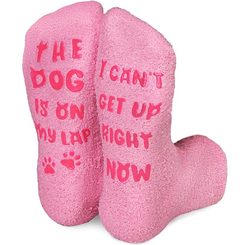 Image of Funny Dog Socks for Men & Women, Novelty Fuzzy Crew Socks with Dog Paws Pattern, Non-Slip Soles
