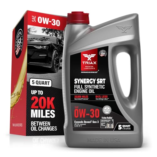 TRIAX Synergy SRT 0W-30 - Full Synthetic, Friction Modified Engine Oil - 20K Miles, API SP Licensed, 3x Wear Protection - Nano Boron and Moly Friction Modified (5 Quart)