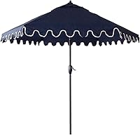 Vista 12 de Tempera Sombrillas de patio a rayas para exteriores, con manivela y botón de inclinación, inclinación automática, 8 varillas de acero, toldo de alta