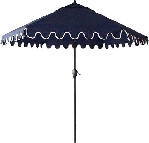 Miniatura 12 de Tempera Sombrillas de patio a rayas para exteriores, con manivela y botón de inclinación, inclinación automática, 8 varillas de acero, toldo de alta