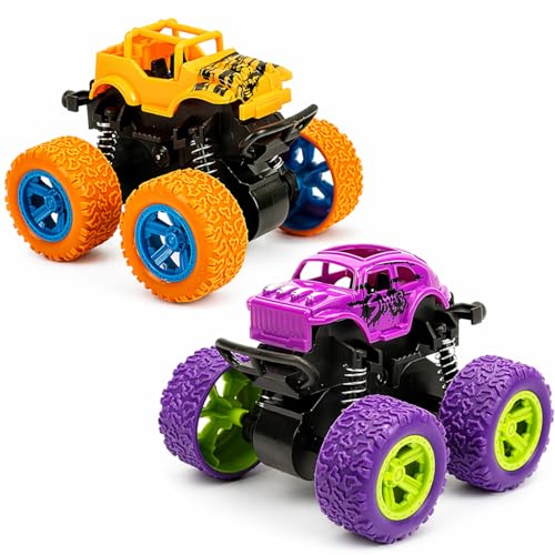 Image of Goyal's 4WD Monster Truck Toy for Kids Friction Powered 4x4 360 Stunt All-Terrain Spin Action Push & Go Off-Road Vehicles Cars Vibrant Colour for Boy Girl (Set of 2 Pcs)
