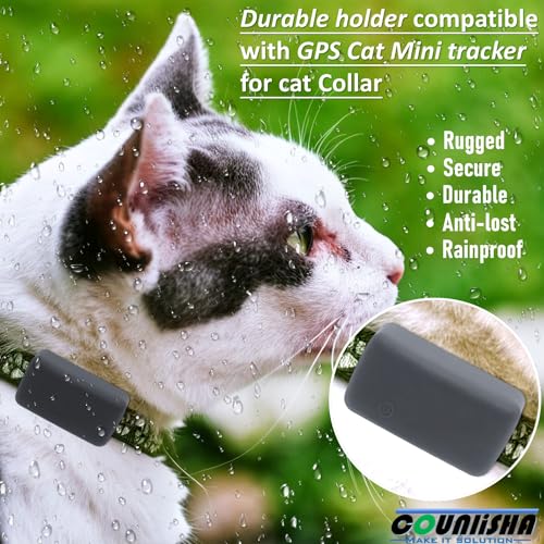 Silikon-Halterung, kompatibel mit Tractive Cat Mini-Tracker, Gummi-Zubehör, Kratzfest, sichere stabile GPS-Katzenfinder-Hülle mit Gurt für Haustierhalsband, Schwarz
