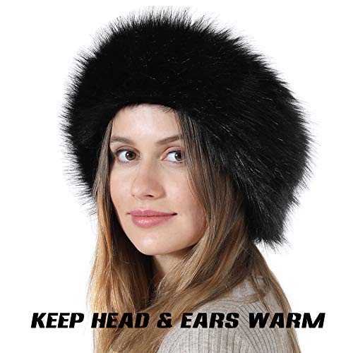 Fancylovesotio Womens Faux Fur Headband with Elastic Earwarmer Earmuff for winter cold weather (Black)