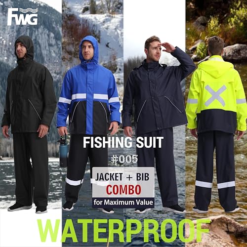 FWG Men's Workwear PRO Rain Suit - Ultimate Safety & Comfort | Waterproof, Durable PU Jacket & Bib Pants Set.3