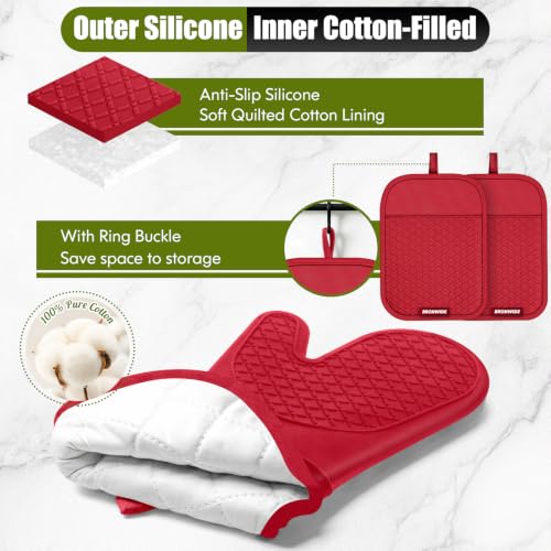 Silicone Oven Mitts and Pot Holders with Kitchen Towels and Dishcloths Sets, Baking Gloves Hot Pads 500°F Heat Resistant with Non-Slip Grip Surface, Mitts Set Includes 4 Kitchen Towels/4 Dish Towels - image 4