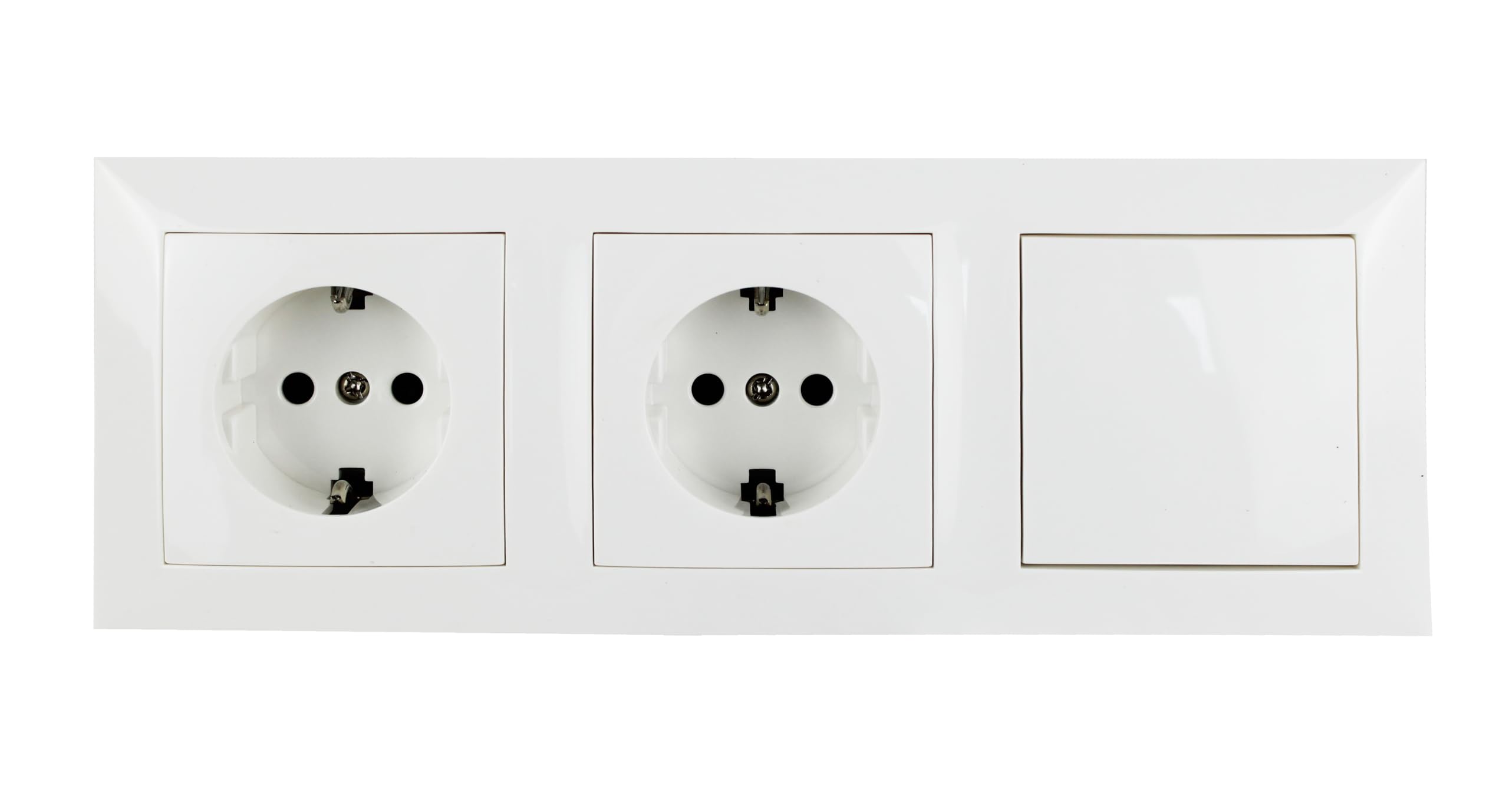 Schuko recessed base and simple switch classic series white 16A/250V (2 sockets and 1 switch)