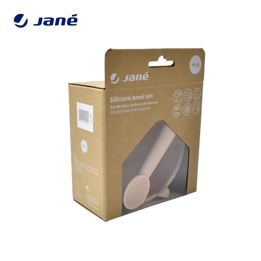 Jané Set Bol y Cuchara de Silicona con Ventosa, Libre BPA, Apto Microondas y Lavavajillas, Vajilla Bebé, Verde