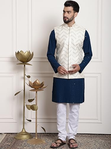 Image of SOJANYA (Since 1958 Men's Cotton Seqence Kurta & Pyjama with Nehrujacket