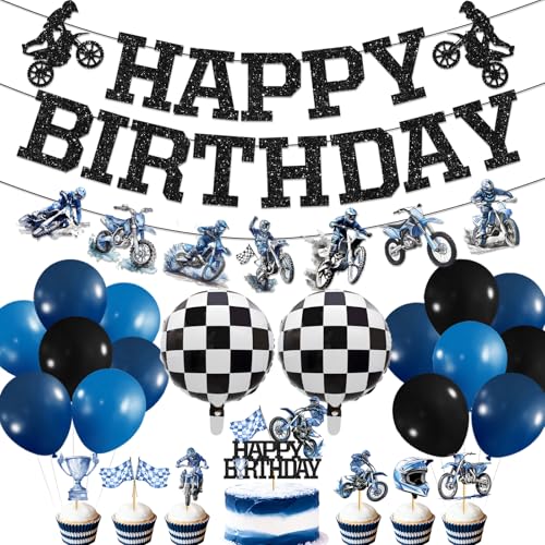 Dirt Bike Birthday Party Decorations: Motorcycle Birthday Decorations with Happy Birthday Banner Dirt Bike Cupcake Cake Toppers Balloons for Party Decor