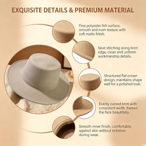 Image of Fedora Flat Hat Classic Wide Brim Cap Panama Style Jazz Hat for Wedding Party Talent Performance Xmas Gift Unisex