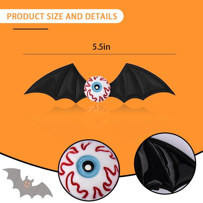 Halloween Bat Hair Clip with Eyeball Hair Barrettes for Women Girls Gothic Bat Wings Hair Clips with Eye Hair Accessories for Halloween Cosplay Costume Horror Eyeball Hair Pins with Bat Wing image 5