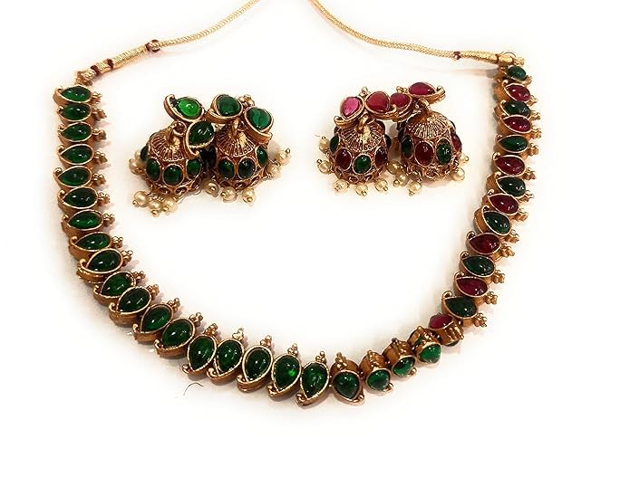Adyashree Emporium Ruby & Emerald, Red Green colour Stones studded Latest Fashion Choker Necklace Set For Women (Red colour Choker Necklace Set for Women and Girls) (B09Q3CCGX6) Amazon Price History, Amazon Price Tracker