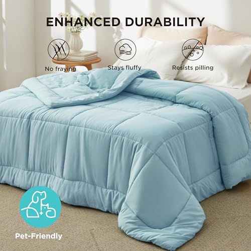 Image of Bedsure Comforter Duvet Insert - Quilted Comforters King Size, All Season Duvet, GentleSoft Down Alternative Bedding, with 8 Tabs, Gifts for Women /Men, Light Spa Blue, King 90 x 102 Inches