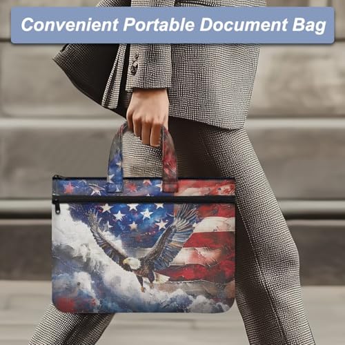Eagle American Flag Canvas Document Bag Zippered File Pouch Bag with Handle 4th of July Folder Briefcase Document Storage Bags4