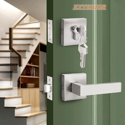 Probrico Contractor Pack(6 Pack), Single Cylinder Handlesets Lockset Combo Pack, Square Exterior Door Levers And Deadbolts, Brushed Nickel Anti-Theft Hardware #TOP2