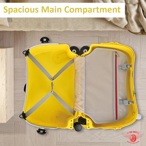 Image of Kids Trolly Bags Ride-On Suitcase with Wheels | Lightweight Rolling Luggage for Toddlers & Children | Travel Bag with Handle - Cute Cabin Trolley (Yellow)