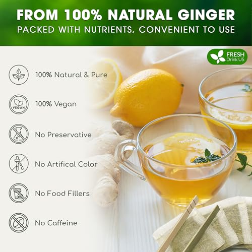 Image of FRESHDRINKUS 55 Ginger Tea Bags, 100% Natural & Pure Herbal Tea, No Sugar, No Caffeine, No Gluten, Vegan