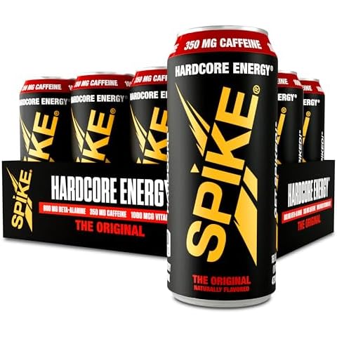 Spike Hardcore Energy Drink - N-Acetyl-L-Tyrosine (NALT), Beta-Alanine, Caffeine, B12-16 Fl Oz (Pack of 12, Original, Sugar-Free) Cover