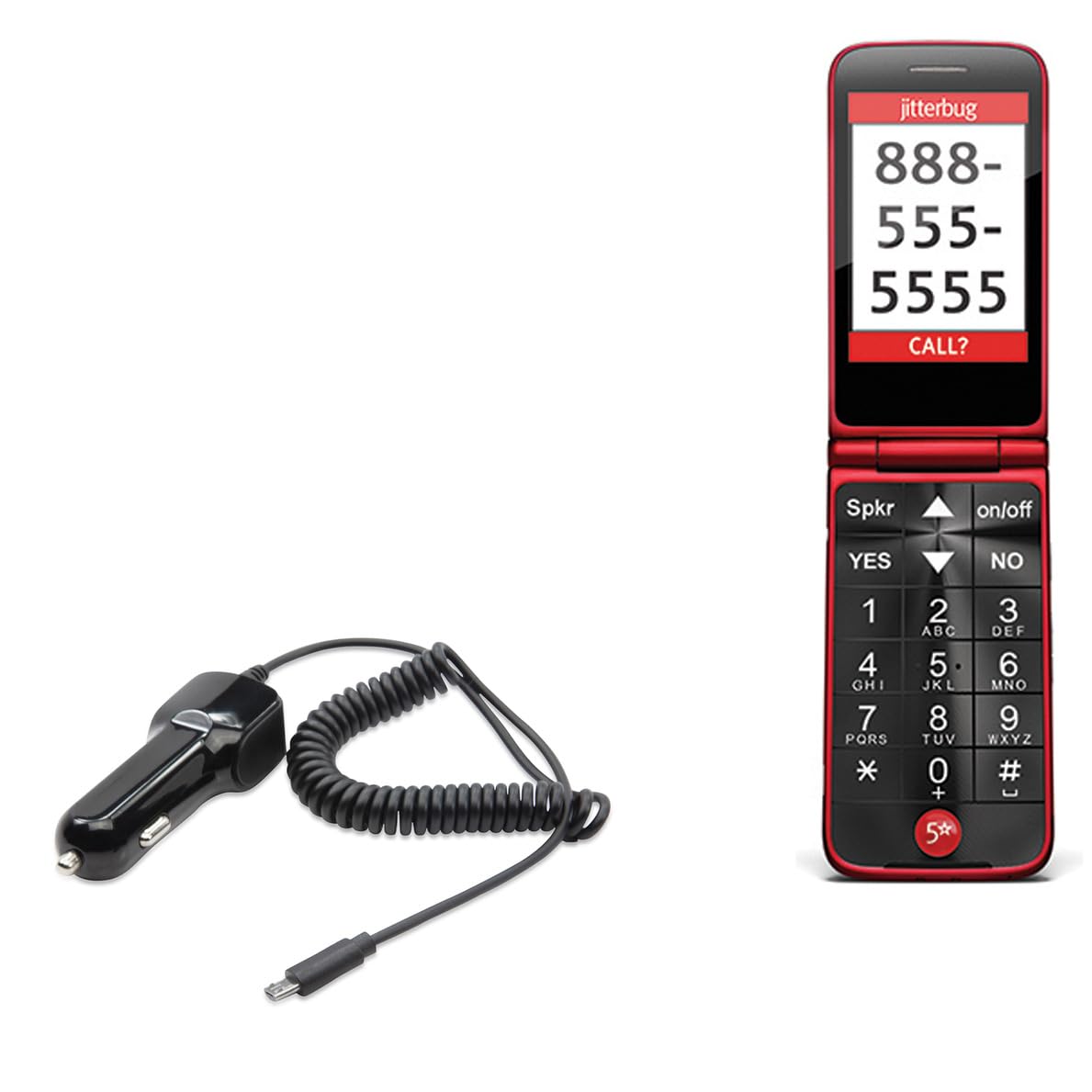 BoxWave Car Charger Compatible with Jitterbug Flip - Car Charger Plus, with Extra USB Port and Integrated Built-in Cable - Black