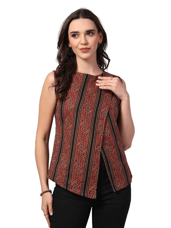 vastraa fusion Cotton Women's Stylish Fashion Casual Sleeveless Boat Neck Keyhole Back Top-picture-38