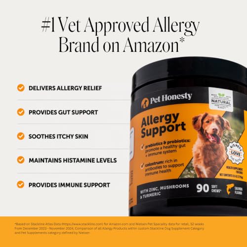 Image of Dog Allergy Relief Immunity Chews - Paw Licking, Itching & Seasonal Allergies - with Colostrum, Probiotics, Turmeric & Salmon Oil - Vet Recommended Anti-Itch Supplement for Dogs (Salmon, 90 Ct)