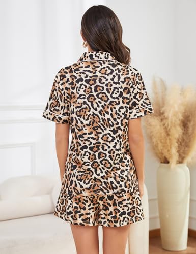 Image of Pajama Set for Women 2 Piece Sleepwear Short Sleeve Button Down Pj | Cotton Loungewear Shorts Set,Sexy Classic Notch Collar Sleep Wear,Lounge Set for Sleeping,Wedding Bridal,Pajama Party
