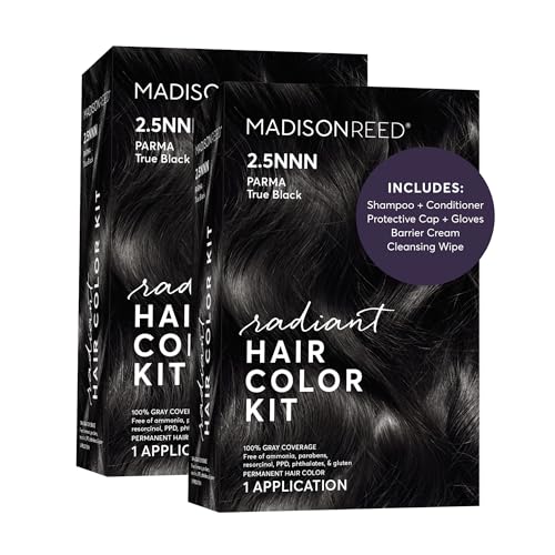 Image of Madison Reed Radiant Hair Color Kit - 2.5NNN Soft Black (Parma Black), Permanent Hair Dye for Resistant Grays, 100% Gray Coverage | PPD-Free & Ammonia-Free, 2 Pack