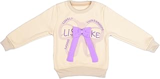 طقم كاجوال شتوي بأكمام طويلة وفيونكة للبنات، 2 قطعة، بيج وأرجواني