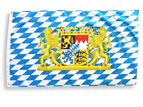 3x5 Foot Bavaria Flag with Lions with Two Brass Grommets Double Stitched Edges 100% Polyester Fabric Flag of Bavaria 3x5 Bavarian Flag with Lions