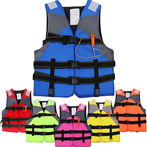 Giubbotto di Salvataggio per Adulti e Bambini, Aiuto al Galleggiamento Regolabile in Schiuma con Fischietto, per SUP, Kayak, Surf e Sport Acquatici (Blue, M)