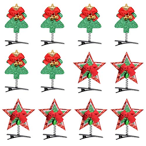 Christmas hair clips,Aniwon 12PCS Spring Alligator Hair Pin With Bell Tree Pentagram Star Glitter Duckbill Hair Barrettes for Kids Women Girls