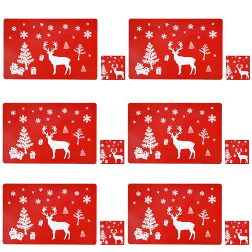 12 Pcs Set Christmas Placemats, Christmas Place Mats 6 And Coasters,Christmas Table Mats, Christmas Placemats Sets Of 6
