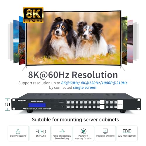Image of MT-VIKI 8x8 8K UHD HDMI 2.1 Matrix Switcher with Audio De-embedder, 8K@60Hz and 4K@120Hz, EDID, RS232, LAN Port, APP, Web GUI (8 in 8 Out)