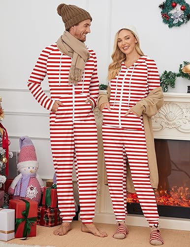 Ekouaer Adult Onesie Pajamas For Women Matching Family Christmas Onesie Long Sleeve One Piece Zipper Jumpsuit thumb #4