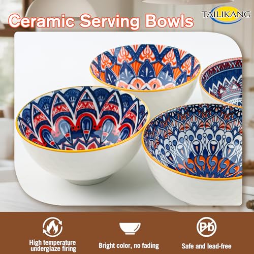 Ceramic Serving Bowls - Ceramic Rice Bowls 10 oz,Bohemian Style Pottery Bowls Set of 6,Kitchen Tableware Small Bowls for Rice, Dipping,Soup, Dessert, Snack,Fruits,Dishwasher & Microwave Safe - Image 4