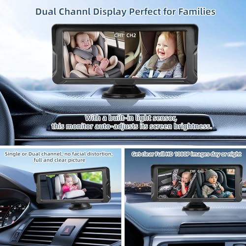 Cámara de coche para bebé de visión nocturna con monitor de 6.9 y doble cámara de asiento trasero 8