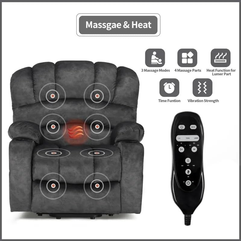 Large Fabric Electric Lift Recliners Chairs for Elderly, Spacious Living Room Recliner Sofas with Heated and Massage, Upgraded Lift Chairs Recliners with Side Pockets Cup Holders - Image 4