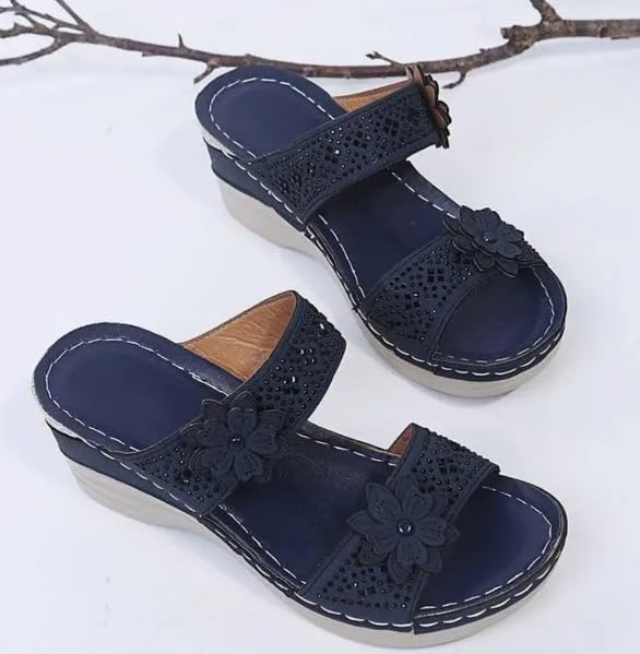 ZQW Women's Affordable Mid Wedge Heeled Sandals Open Toe Lightweight Floral Summer Slides Comfortable Casual Beach Shoes4