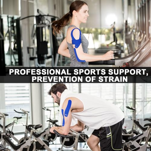 Image of CKeep Kinesiology Tape, 2 Rolls 2 Inch Wide Elastic Precut Strips, Blue | Cotton Latex Free Hypoallergenic Breathable Athletic Tape, Sticky & Waterproof Kinetic Tape for Joint Support Injury & Sprain