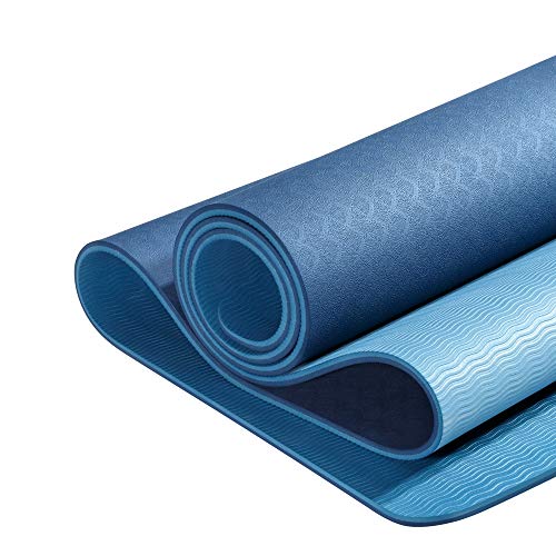 YUNMAI TPE Esterilla Yoga Insípido con Bolsa 6mm Alfombrillas de Pilates Antideslizantes de Doble Cara Entrenamiento respetuosas con el Medio Ambiente Gimnasio Fuera de casa 183 X 61 X 0.6 (Azul)