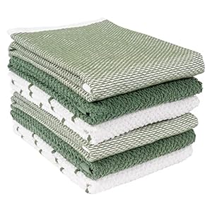 KAF Home Ayesha Curry Mixed Utility Kitchen Towel Set | Set of 6 Mixed Terry Kitchen Towels | Absorbent Kitchen Towels Perfect for Spills, Drying Dishes, Cooking, and Any Household Mess (Green)