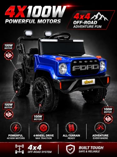 Image of Trenzo Kids Electric Ride On Jeep Car for 2-6 Years | 4x4 Style Battery Operated Toy Car with Steering Wheel, Music, LED Lights | Indoor & Outdoor Ride On Vehicle for Boys & Girls