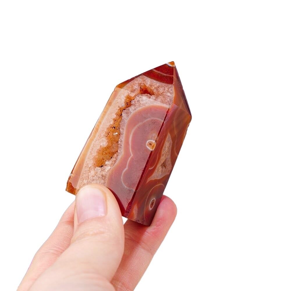 KJEBVHIRS 1PC Stone Red Agate Crystal Four Side Column Crystal Point Carnelian Tower Home Decoration Ornaments (Size : 70-100g)
